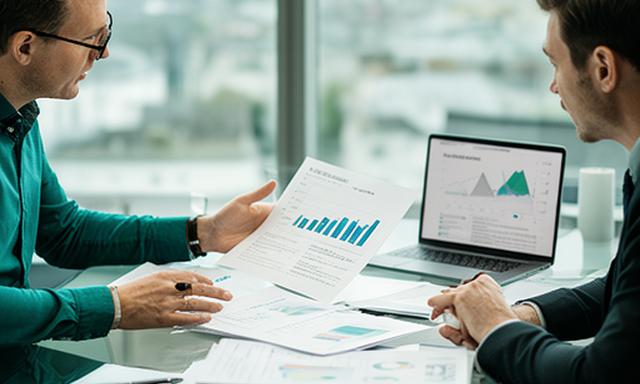 Irish entrepreneur reviewing business valuation documents with an advisor in a modern Cork office